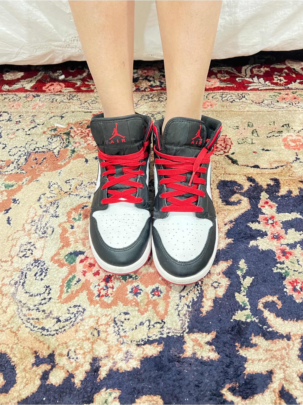 Jordan High-Top Sneakers in Black, White & Red